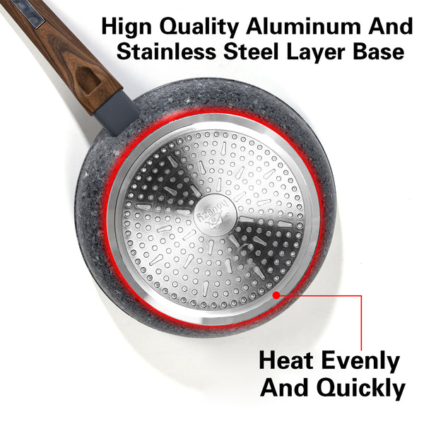 Houszy Non-stick Frying Pan Set With Brushes: 24cm, 28cm with Lid Coookware Handles