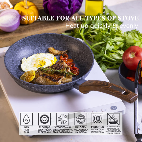 Houszy Non-stick Frying Pan Set With Brushes: 24cm, 28cm with Lid Coookware Handles