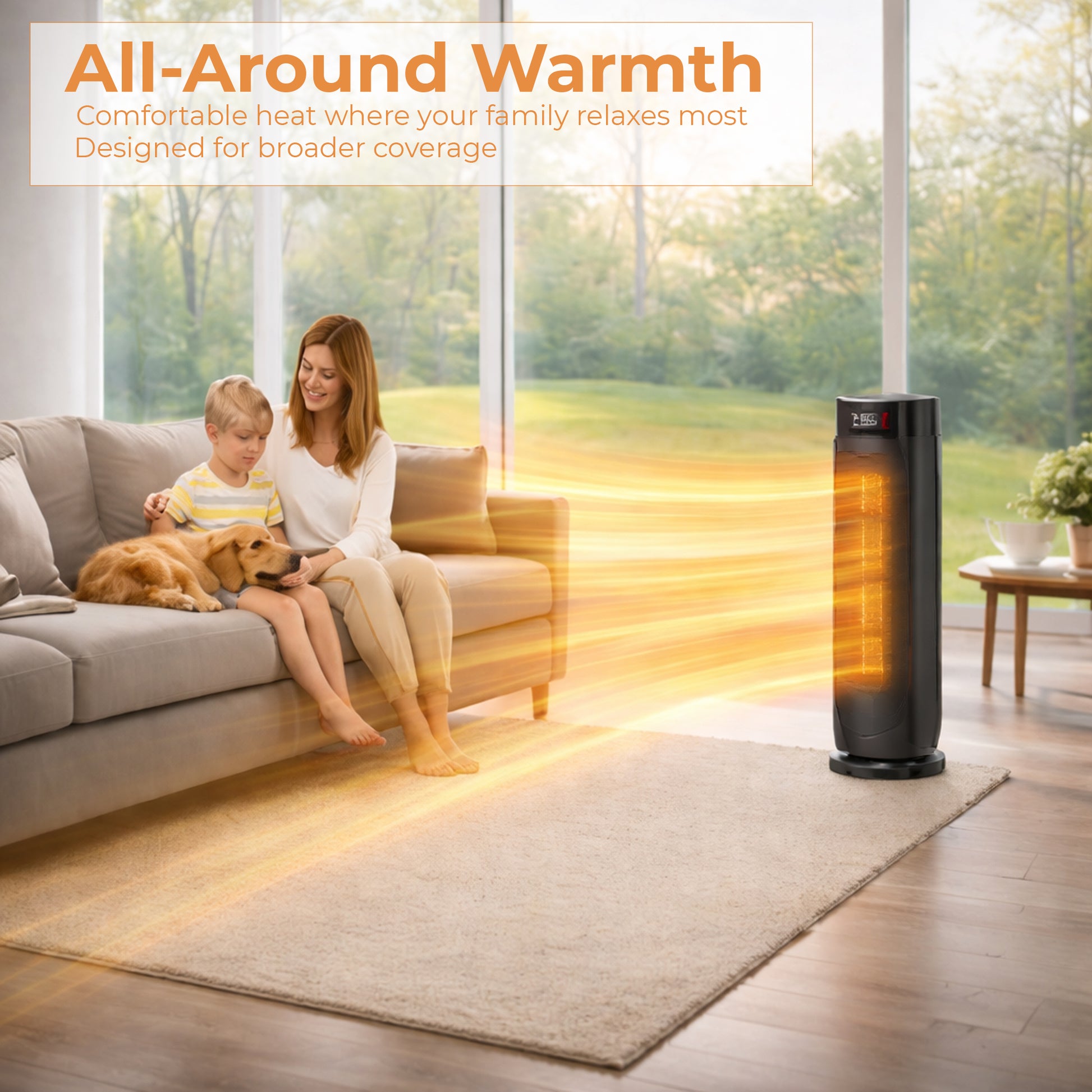 PTC Ceramic Tower Heater 2000W – ECO Mode, 90° Oscillation, 15–35°C Thermostat, 24h Timer, Remote, LED – (Black)