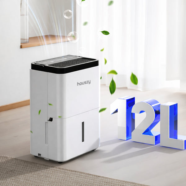 12L/Day Dehumidifier for Home Damp, 2.5L Tank, Digital Humidity Display, 1–24H Timer, R290 Compressor, Auto Defrost, Child Lock, Continuous Drainage, Carbon Filter, Handle & Casters