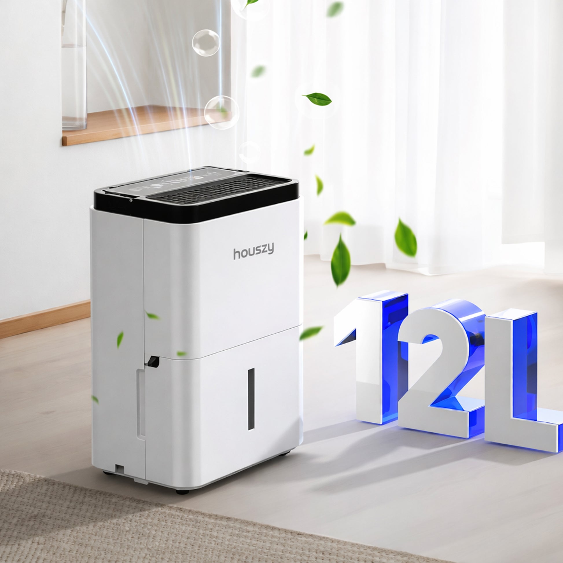12L/Day Dehumidifier for Home Damp, 2.5L Tank, Digital Humidity Display, 1–24H Timer, R290 Compressor, Auto Defrost, Child Lock, Continuous Drainage, Carbon Filter, Handle & Casters