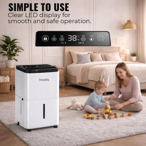 12L/Day Dehumidifier for Home Damp, 2.5L Tank, Digital Humidity Display, 1–24H Timer, R290 Compressor, Auto Defrost, Child Lock, Continuous Drainage, Filter, Handle & Casters