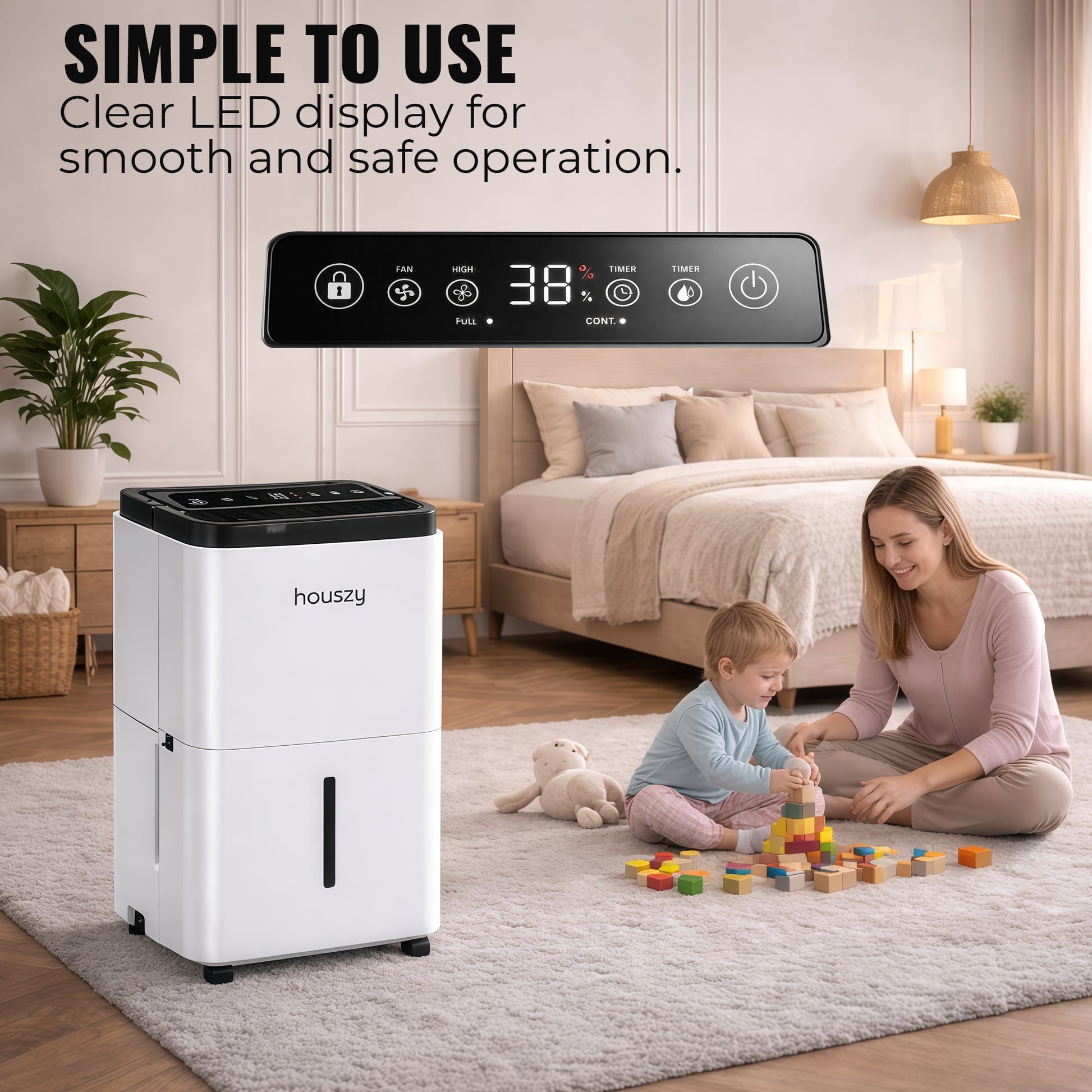 12L/Day Dehumidifier for Home Damp, 2.5L Tank, Digital Humidity Display, 1–24H Timer, R290 Compressor, Auto Defrost, Child Lock, Continuous Drainage, Filter, Handle & Casters