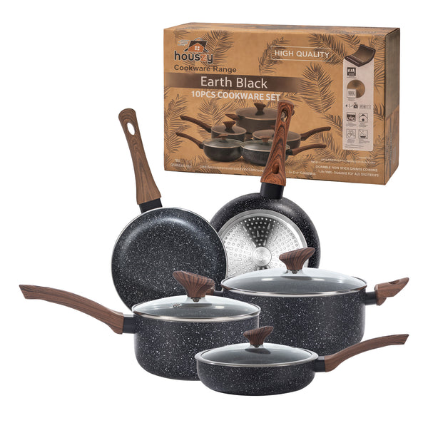 10-Piece Cookware Set | Non-Stick Granite Pots & Pans with Lids – Houszy