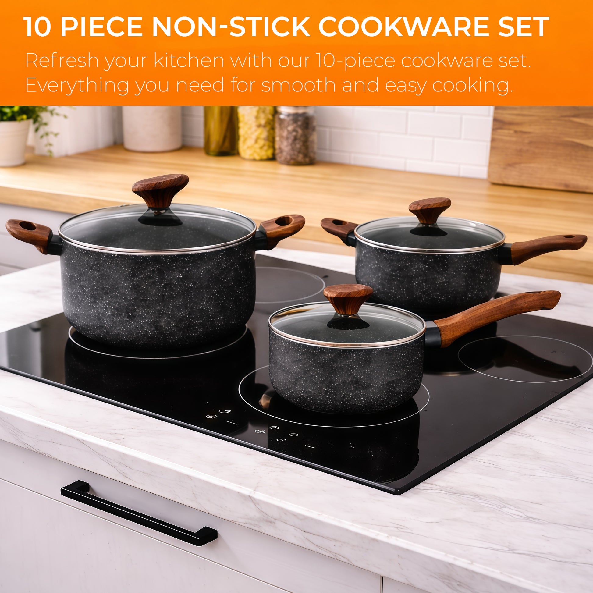 10-Piece Cookware Set | Non-Stick Granite Pots & Pans with Lids – Houszy