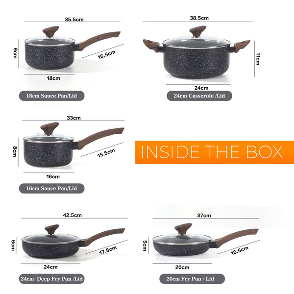 10-Piece Cookware Set | Non-Stick Granite Pots & Pans with Lids – Houszy
