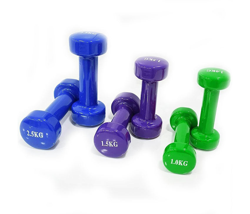 10 Kgs Multi-Colour Vinyl Coated Dumbbell Set With Molded Carry Case (Anti-Roll Design)