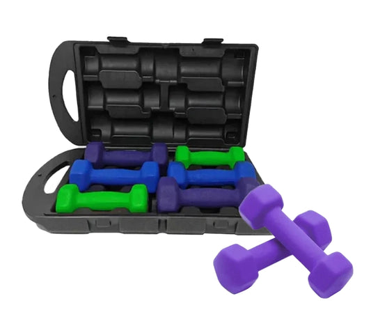 Neoprene Hex Dumbbell Set With Carry Case-10Kg(Green/Purple/Blue)