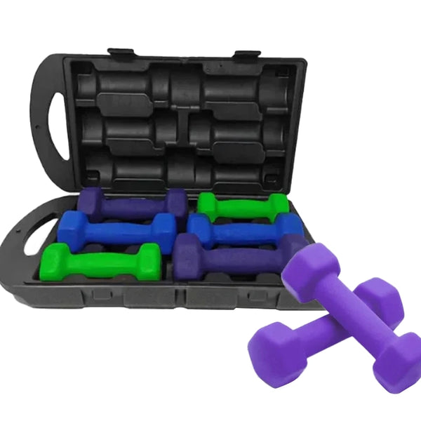 Neoprene Hex Dumbbell Set With Carry Case-10Kg(Green/Purple/Blue)