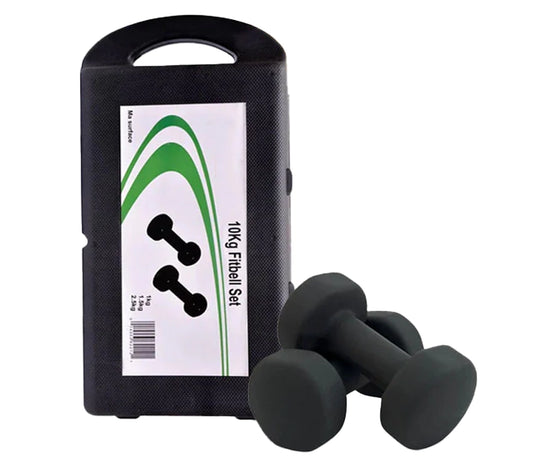 Vinyl Dumbbell Set With Molded Carry Case-10 Kgs (Black & Grey)