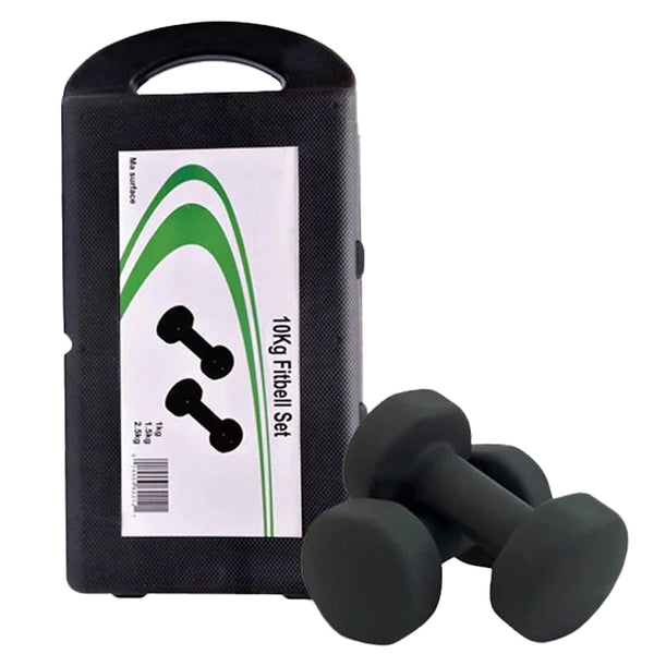 Vinyl Dumbbell Set With Molded Carry Case-10 Kgs (Black & Grey)