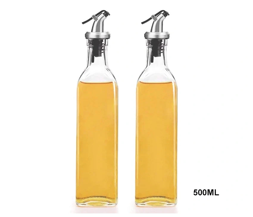 Borosilicate Glass Oil Dispenser Bottles with Spout-2pcs|Lid-Free Glass Oil Bottle Set