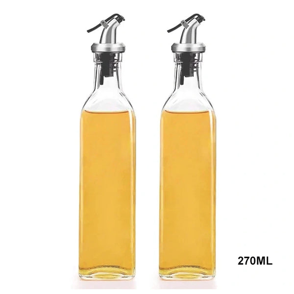 Glass Oil Dispenser Bottles - Borosilicate Glass, 2pcs with Spout, Lid-Free Set