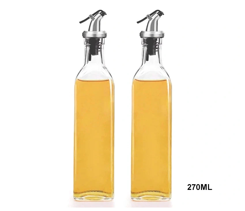 Borosilicate Glass Oil Dispenser Bottles with Spout-2pcs|Lid-Free Glass Oil Bottle Set