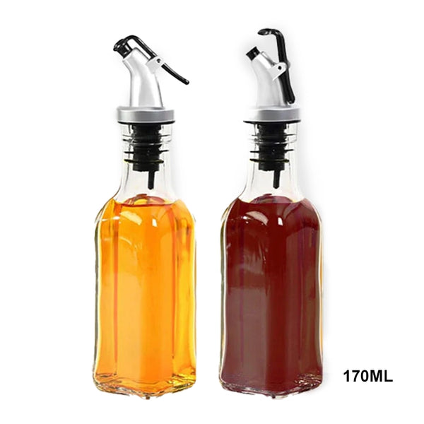 Glass Oil Dispenser Bottles - Borosilicate Glass, 2pcs with Spout, Lid-Free Set
