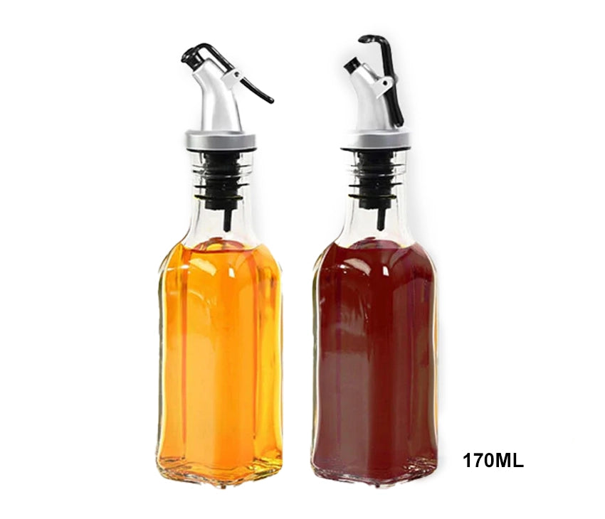 Borosilicate Glass Oil Dispenser Bottles with Spout-2pcs|Lid-Free Glass Oil Bottle Set