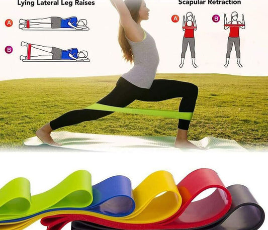 Colour-Coded Resistance Bands Set of 5  for Chest Expanding, Arm & Leg Exercises, & Yoga