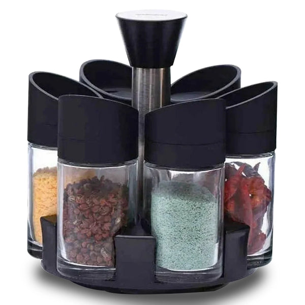 Spice Jars Stainless steel rotating seasoning jar glass cruet kitchen supplies Condiment Pots Container (Size : 7-piece set)