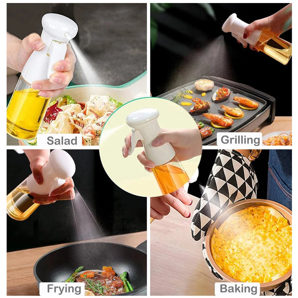 Refillable Oil Spray Mist Bottle With Silicone Oil Brush-White (210 ml, Ideal for BBQ, Baking, Grilling, Roasting & Fryer)