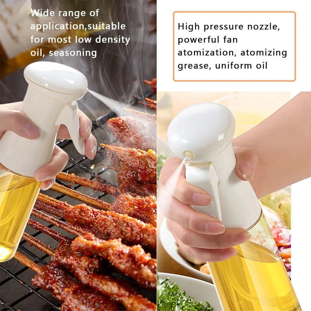 Refillable Oil Spray Mist Bottle With Silicone Oil Brush-White (210 ml, Ideal for BBQ, Baking, Grilling, Roasting & Fryer)