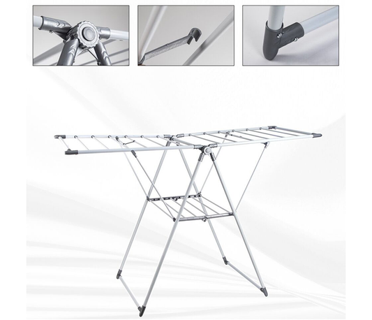 21-Rail Foldable Clothes Drying Rack with Adjustable Wings, Suitable for Indoor & Outdoor Use (White & Grey)