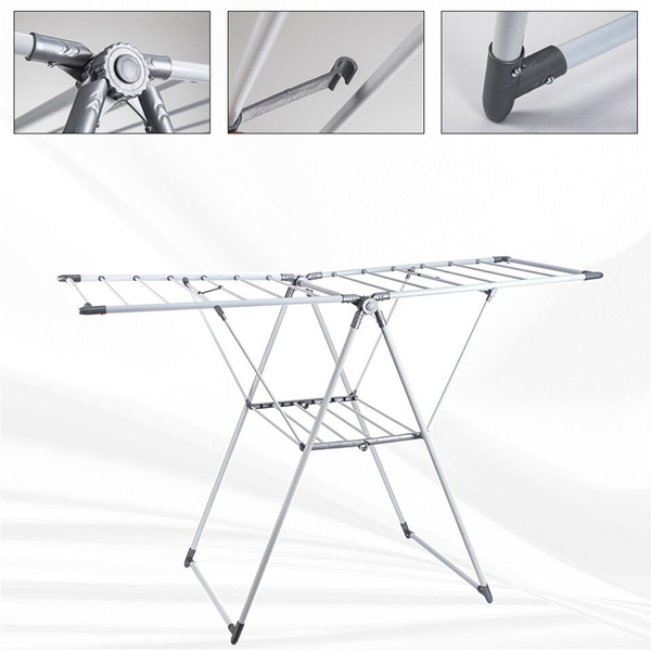 21-Rail Foldable Clothes Drying Rack with Adjustable Wings, Suitable for Indoor & Outdoor Use (White & Grey)