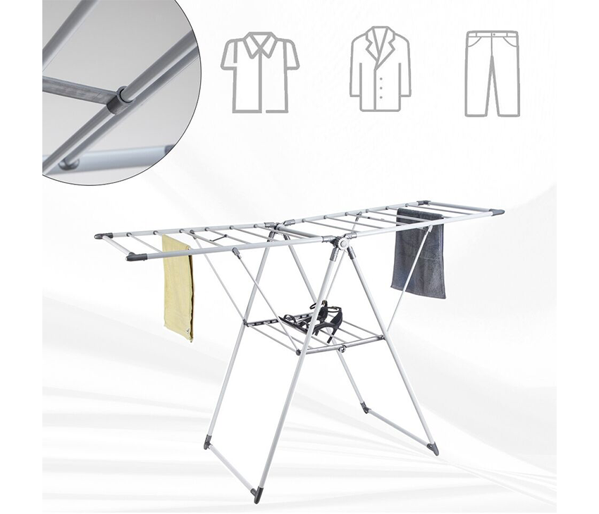 21-Rail Foldable Clothes Drying Rack with Adjustable Wings, Suitable for Indoor & Outdoor Use (White & Grey)