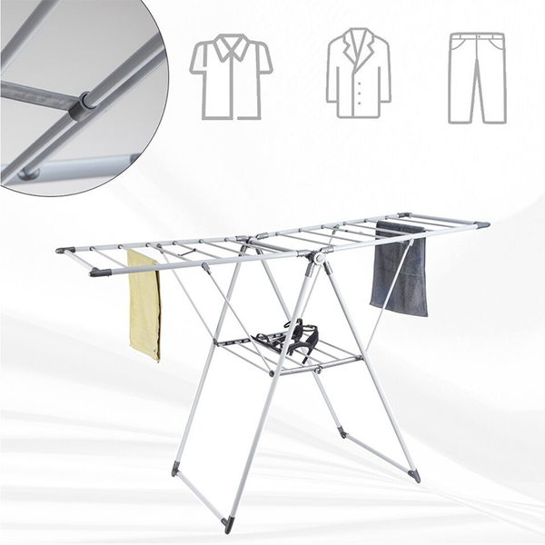 21-Rail Foldable Clothes Drying Rack with Adjustable Wings, Suitable for Indoor & Outdoor Use (White & Grey)