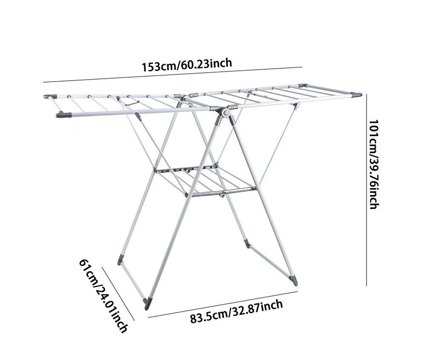 21-Rail Foldable Clothes Drying Rack with Adjustable Wings, Suitable for Indoor & Outdoor Use (White & Grey)