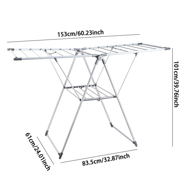 21-Rail Foldable Clothes Drying Rack with Adjustable Wings, Suitable for Indoor & Outdoor Use (White & Grey)