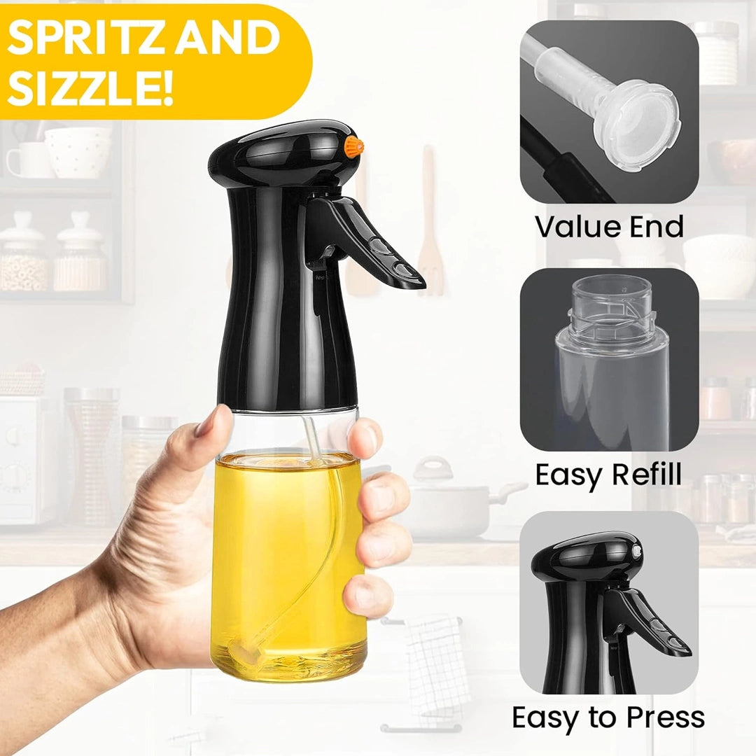 Plastic Oil Spray Mist Bottle With Silicone Oil Brush- 210 ml (Black)