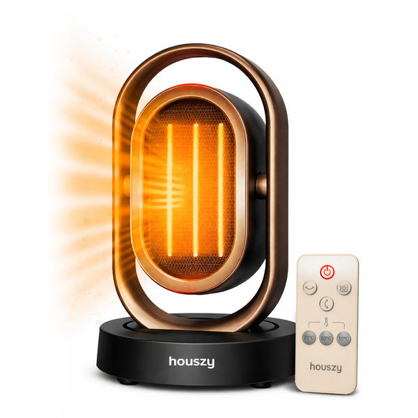 Houszy 1800W PTC Ceramic Fan Heater with Remote, Dual Oscillation, Timer & Eco Mode (Brown/White)