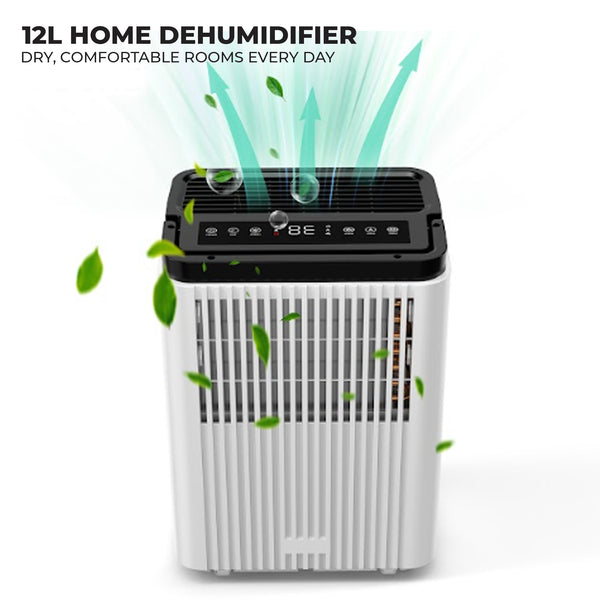 12L/Day Dehumidifier for Home Damp, 2.5L Tank, Digital Humidity Display, 1–24H Timer, R290 Compressor, Auto Defrost, Child Lock, Continuous Drainage, Carbon Filter, Handle & Casters