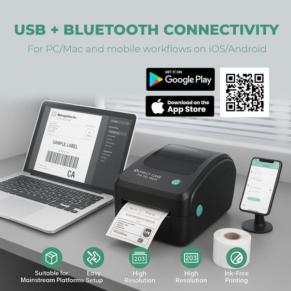 ICD-410 Desktop USB & Bluetooth Barcode Printer, 203 dpi Direct Thermal, 152 mm/s, Max 108 mm Print Width, TSPL