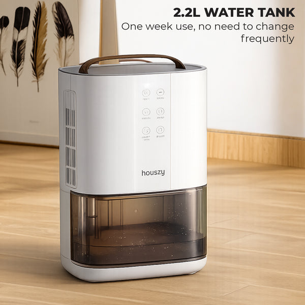 Semiconductor Dehumidifier, 2200ml Tank, 500±30ml/Day, 3 Modes, Humidity Display, Timer, Auto-Defrost, Carbon Filter + UVA + Negative Ions, 7 Lights