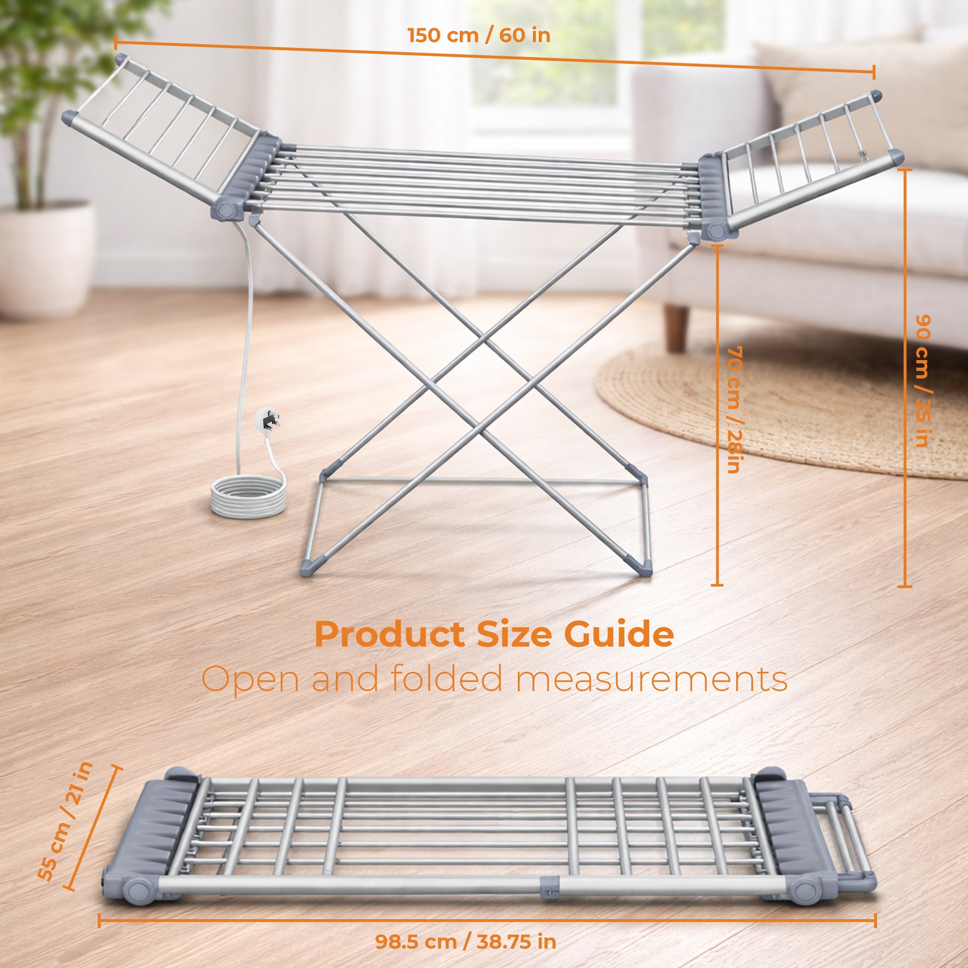 Heated Clothes Airer with Cover, Touch Screen LED Display, 30–60°C, 1–12h Timer, Foldable Indoor Dryer Rack, 20 Heated Bars, 230W