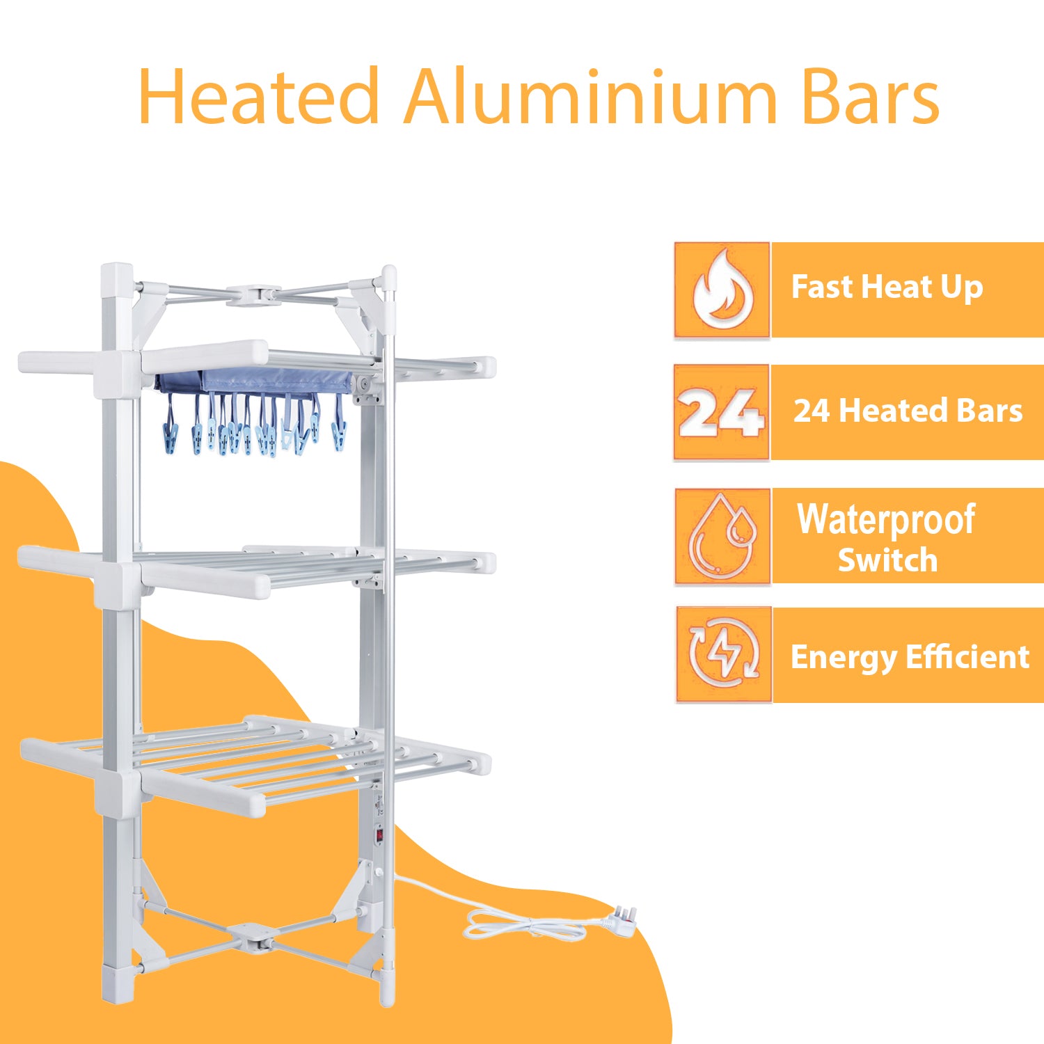 Electric Heated Clothes Airer-Mini Standard 3-Tier|With Rack Cover & 12 Clothes Pegs