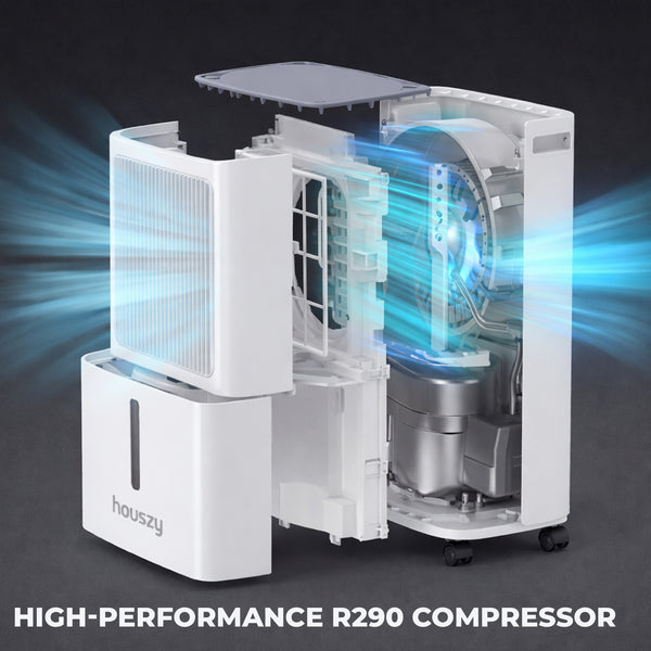 12L/Day Dehumidifier for Home Damp, 2.5L Tank, Digital Humidity Display, 1–24H Timer, R290 Compressor, Auto Defrost, Child Lock, Continuous Drainage, Carbon Filter, Handle & Casters