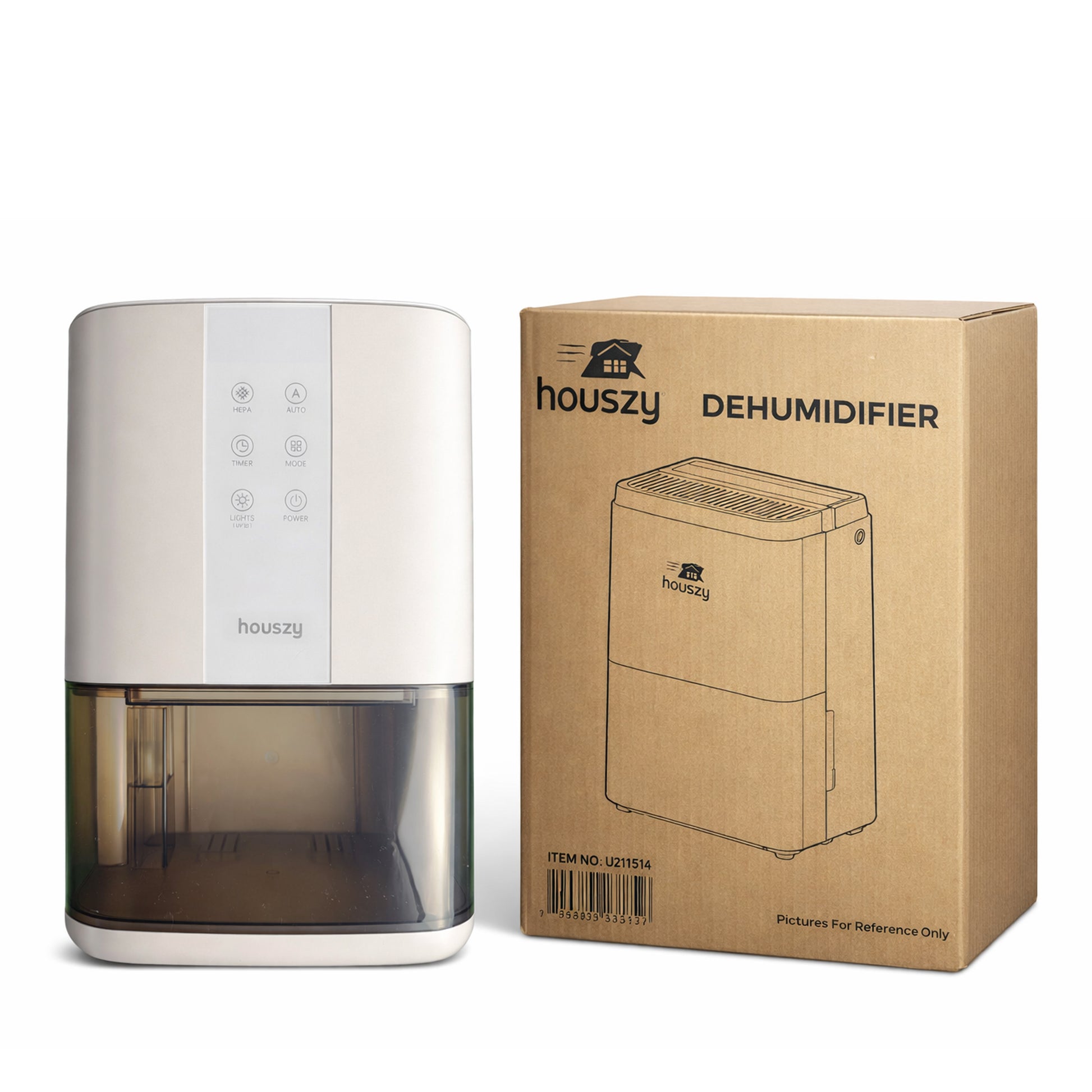 Semiconductor Dehumidifier, 2200ml Tank, 500±30ml/Day, 3 Modes, Humidity Display, Timer, Auto-Defrost, Carbon Filter + UVA + Negative Ions, 7 Lights