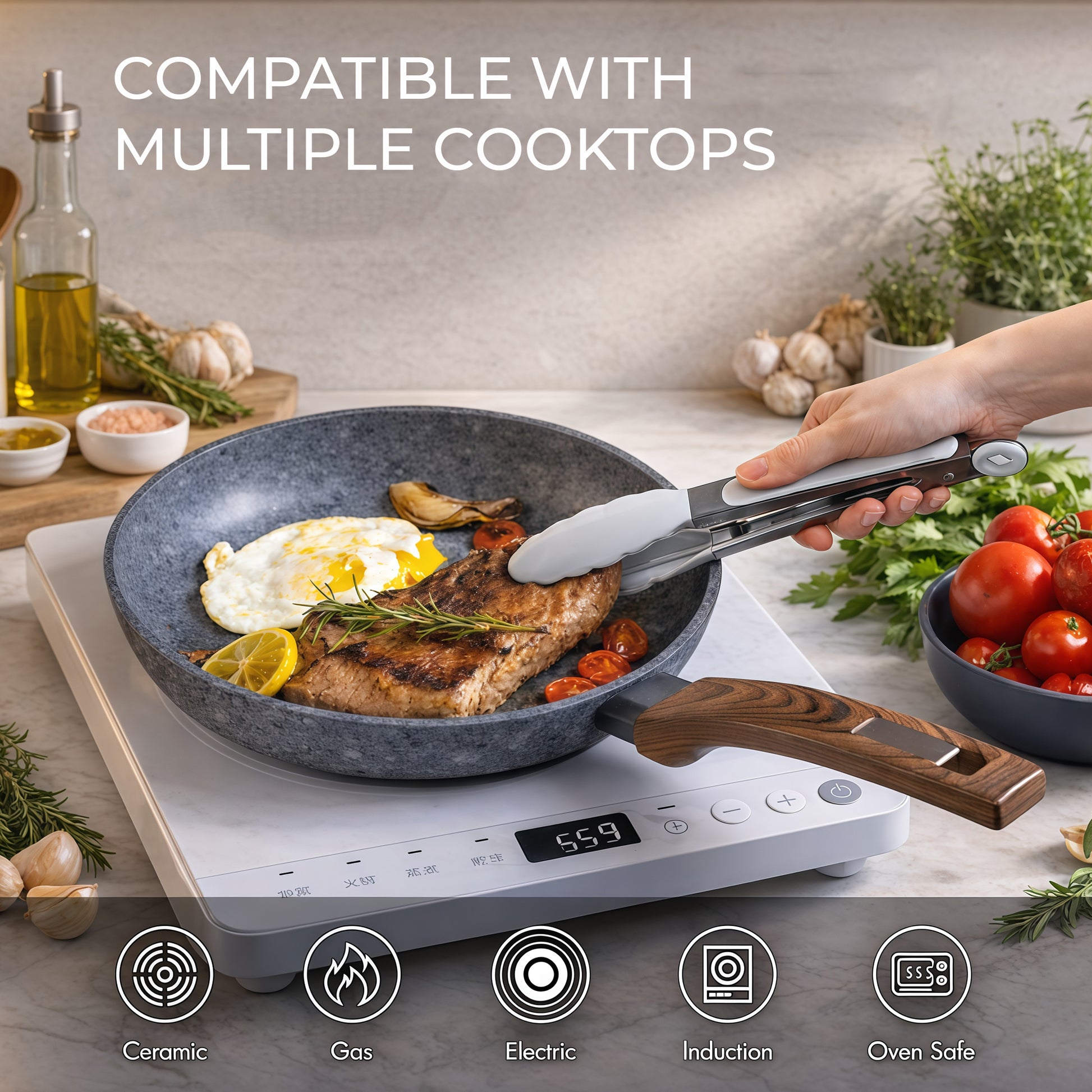 Non-Stick Frying Pan 24 cm Granite Coating & Induction Safe – Houszy