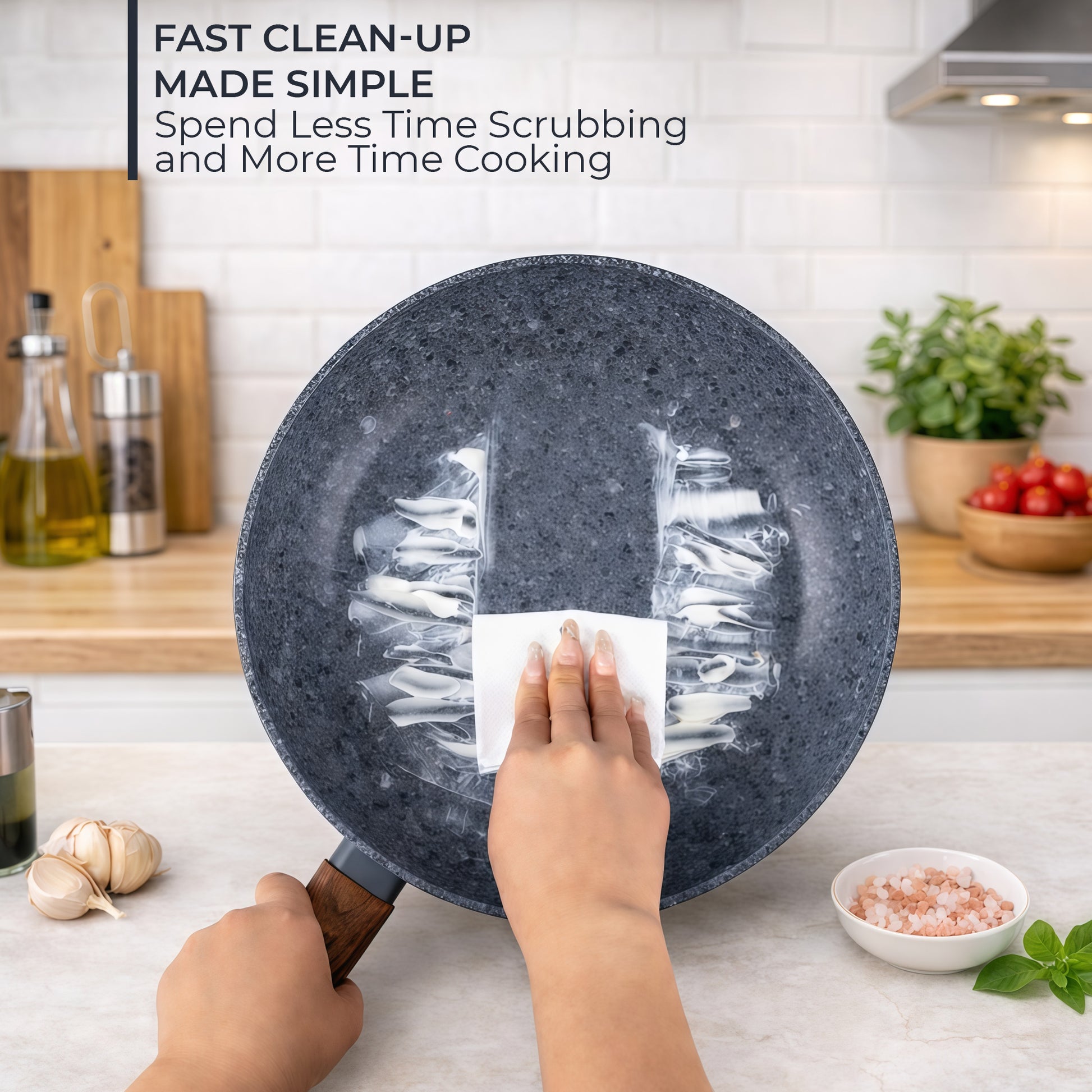 28cm Non-Stick Frying Pan with Lid | Granite Coated, Induction Compatible – Houszy