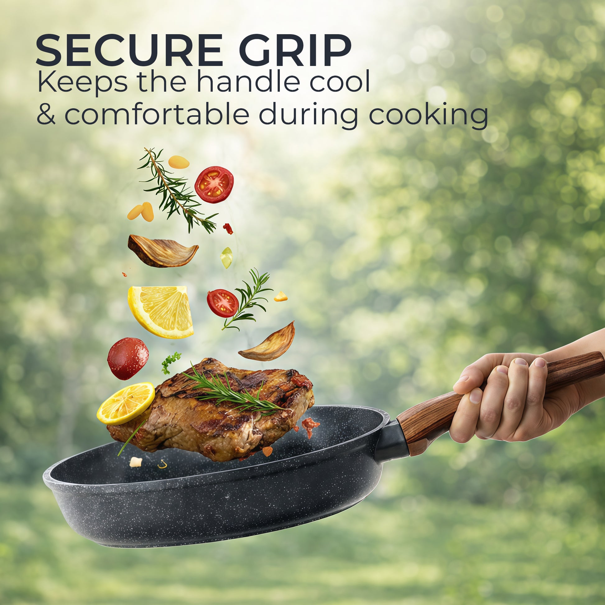 28cm Non-Stick Frying Pan with Lid | Granite Coated, Induction Compatible – Houszy