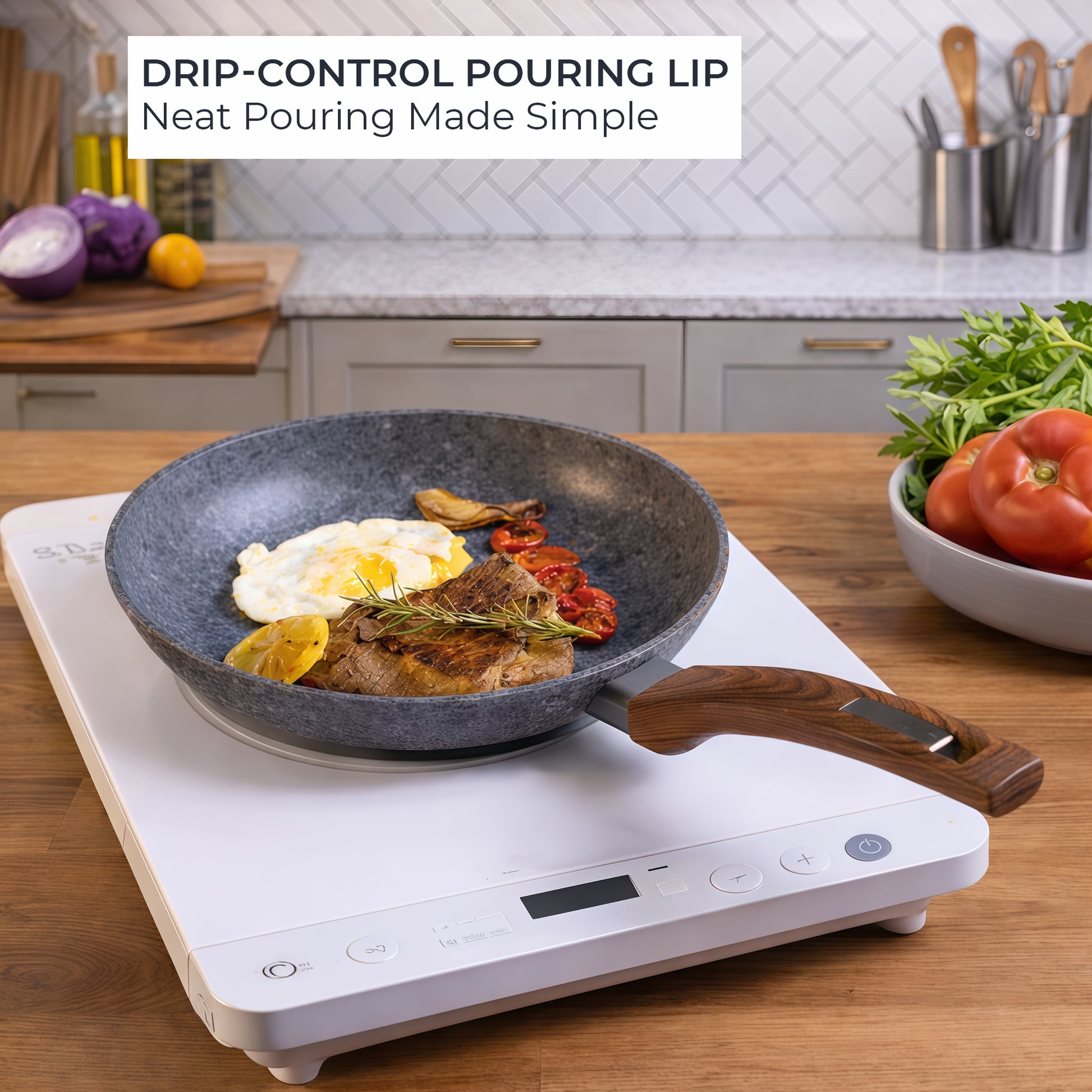 28cm Non-Stick Frying Pan with Lid | Granite Coated, Induction Compatible – Houszy