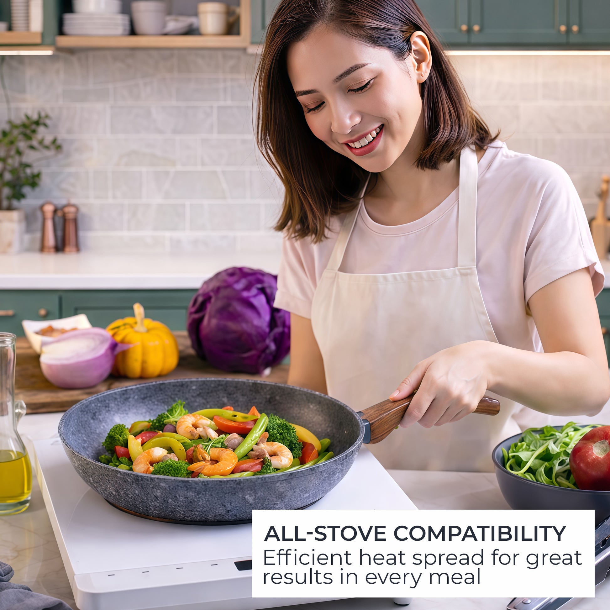 28cm Non-Stick Frying Pan with Lid | Granite Coated, Induction Compatible – Houszy