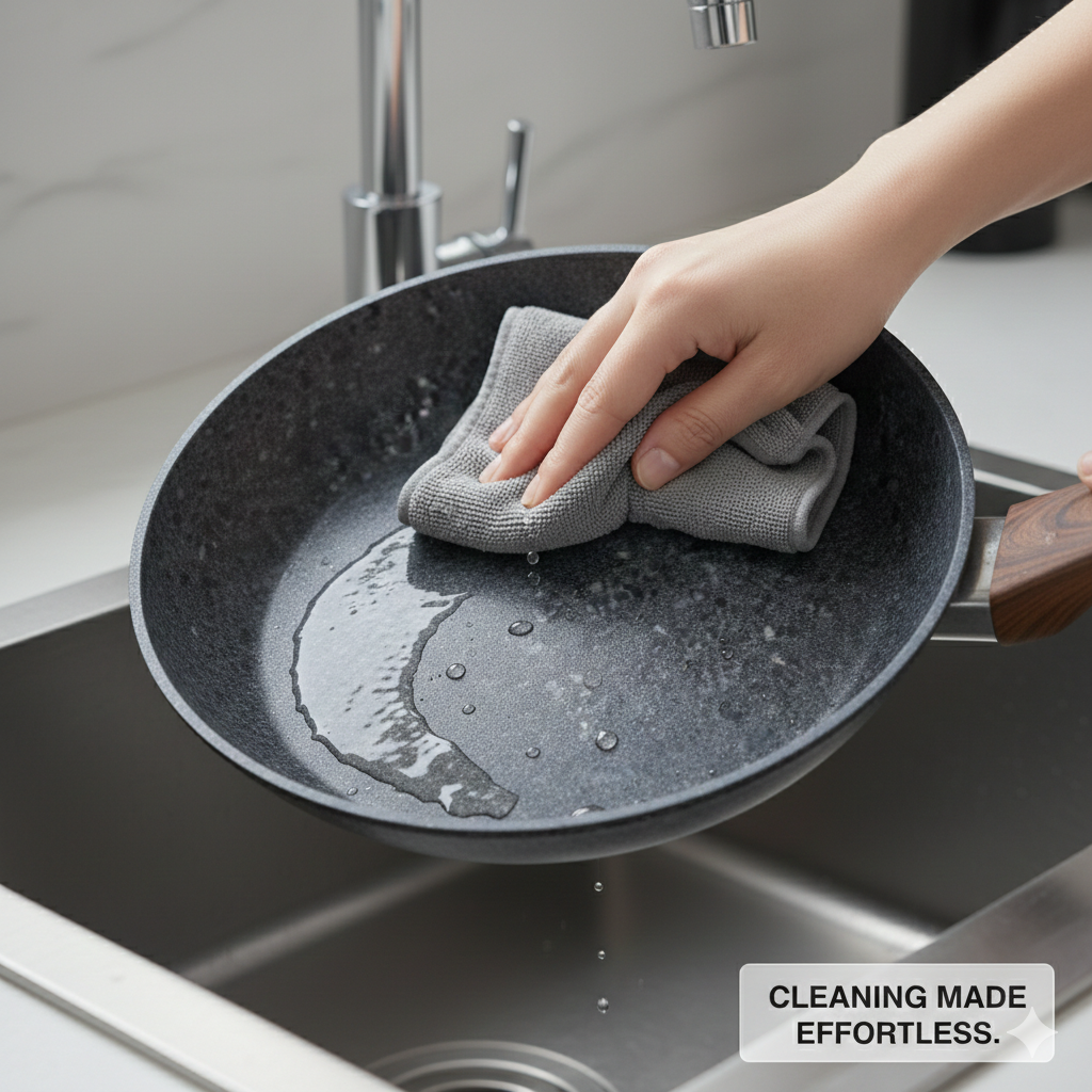 24cm Non-Stick Frying Pan with Lid | Granite Coating & Induction Safe – Houszy