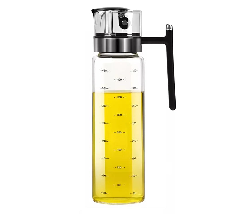 Glass Cooking Oil Dispenser With Automatic Open Cap Handle & Non-Drip Spout 500ml