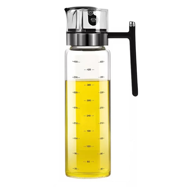 Glass Cooking Oil Dispenser With Automatic Open Cap Handle & Non-Drip Spout 500ml