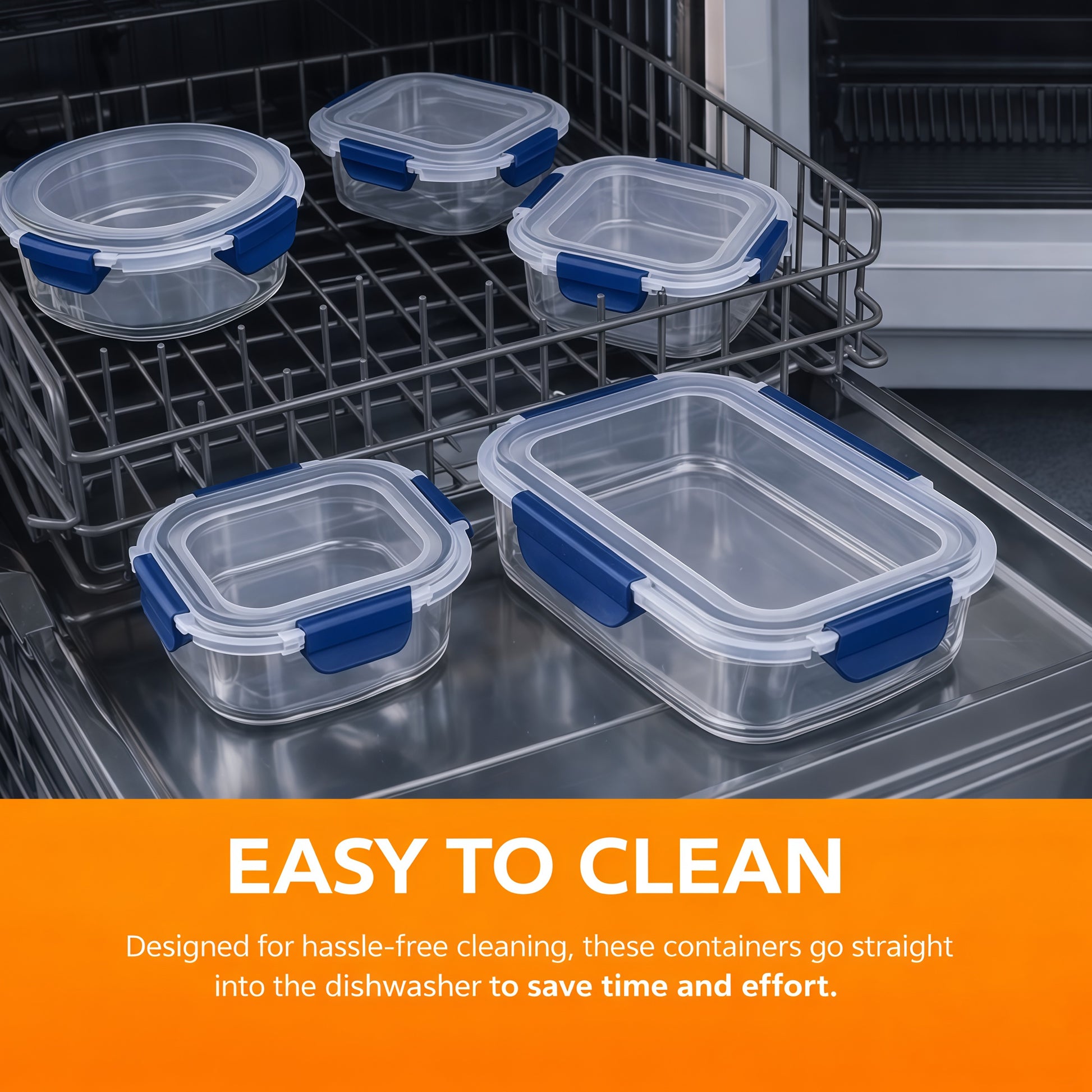Glass Meal Prep Containers With Snap Lock Lids - 24pcs Set (Blue)-Houszy