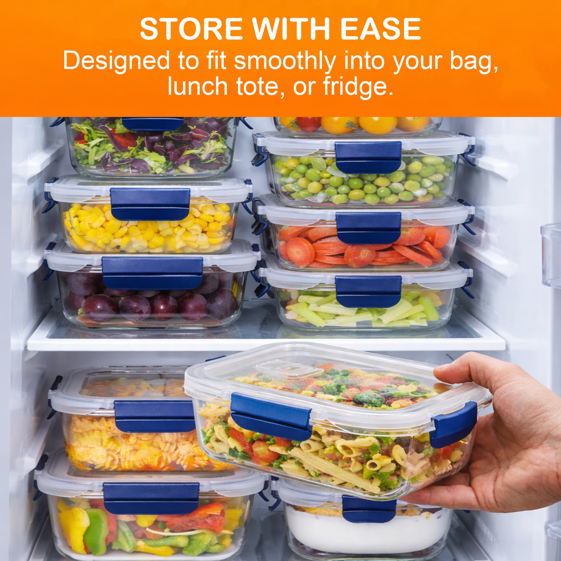 Glass Meal Prep Containers With Snap Lock Lids - 24pcs Set (Blue)-Houszy