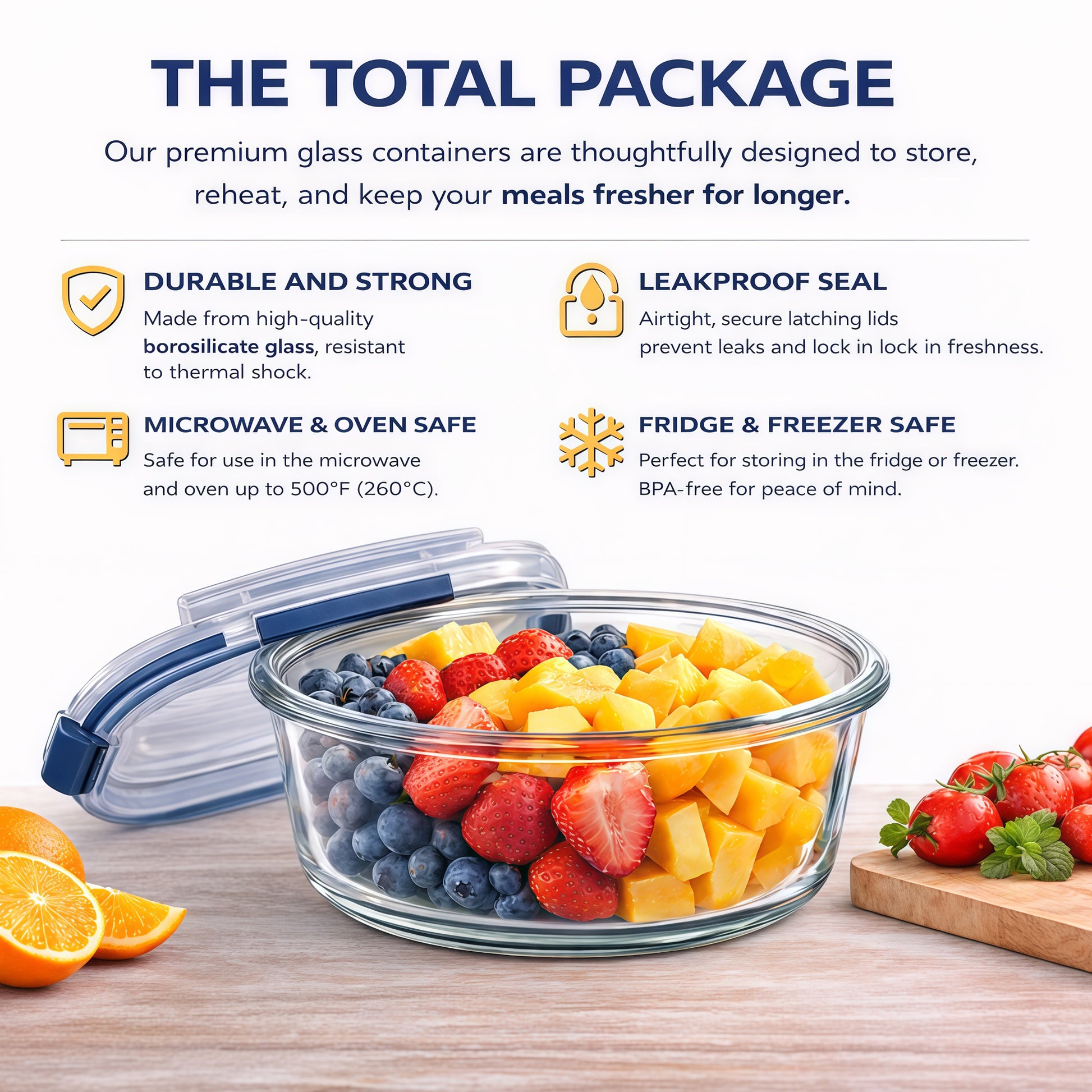 Glass Meal Prep Containers With Snap Lock Lids - 24pcs Set (Blue)-Houszy